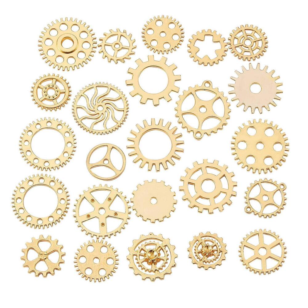 6025 72 Pcs Metal Steampunk Wheel Gear Golden Plated Charms Machine Cog